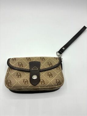 Dooney & Bourke Quilt Flap Beige and Brown Signature Wristlet Clutch